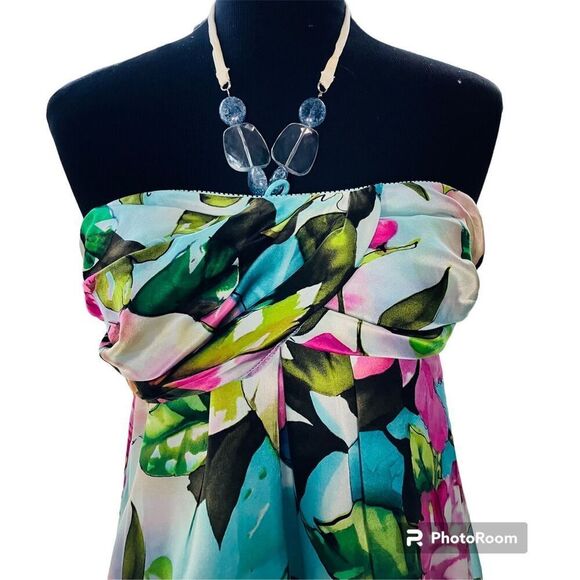 Andrea Behar Floral Halter Mini Dress — Beaded Neckline, Multicolor, Size 4 - Picture 4 of 7